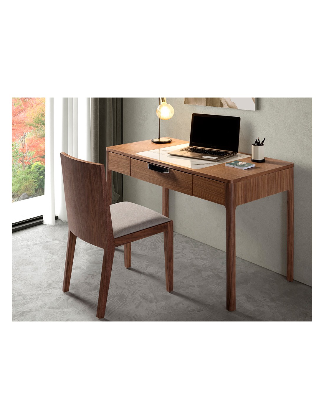 Escritorio tocador nogal con tapa de cristal...