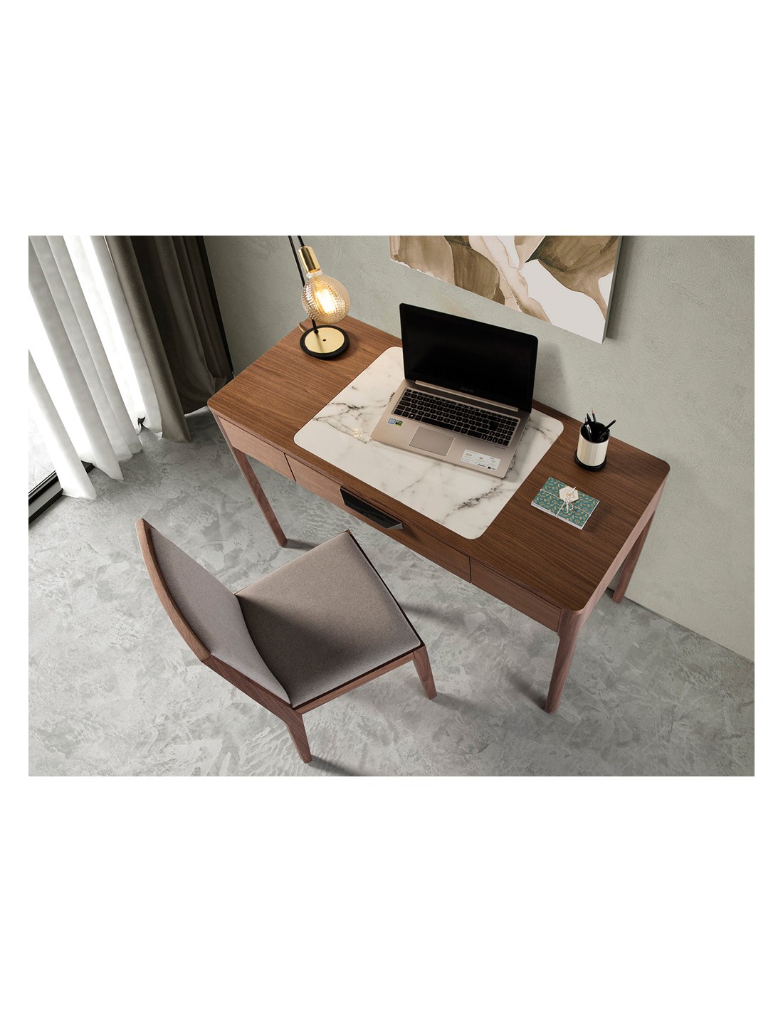 Escritorio tocador nogal con tapa de cristal...