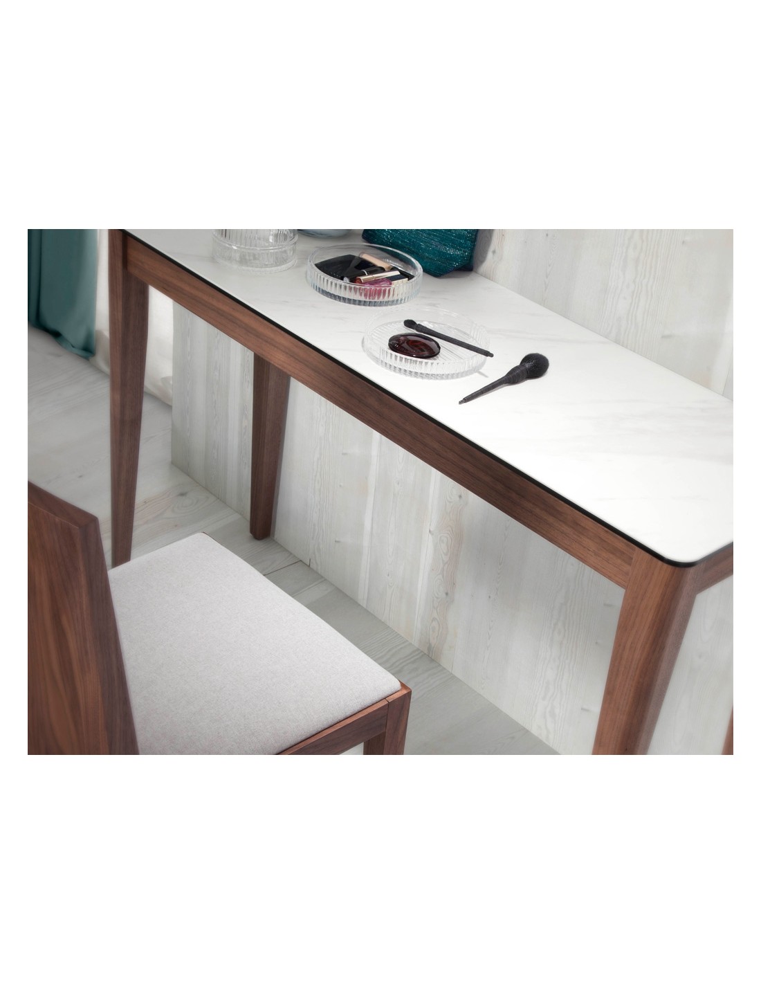 Consola rectangular mármol porcelánico y nogal