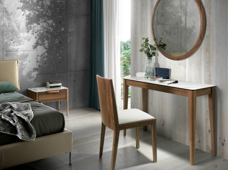 Consola rectangular mármol porcelánico y nogal