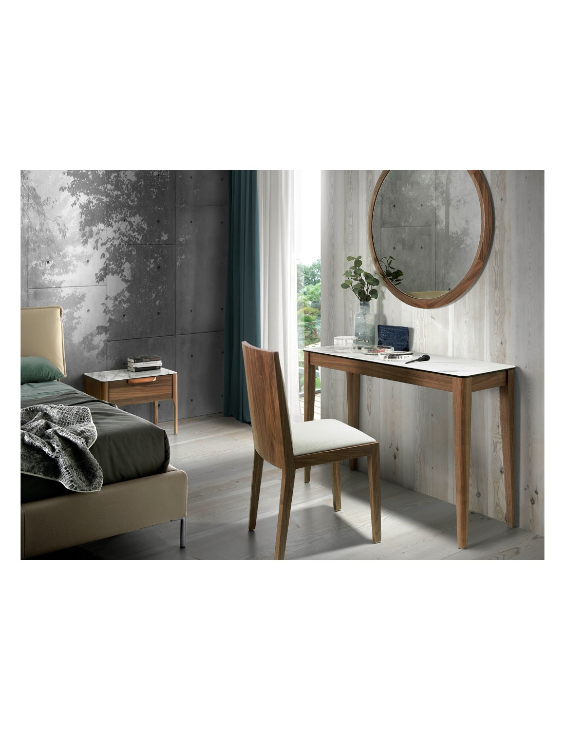 Consola rectangular mármol porcelánico y nogal