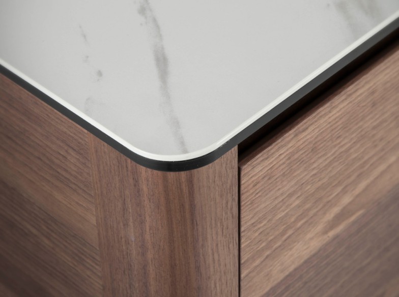 Mueble TV nogal con tapa de cristal imitación mármol