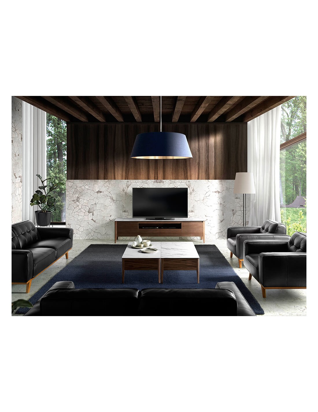 Mueble TV nogal con tapa de cristal imitación...