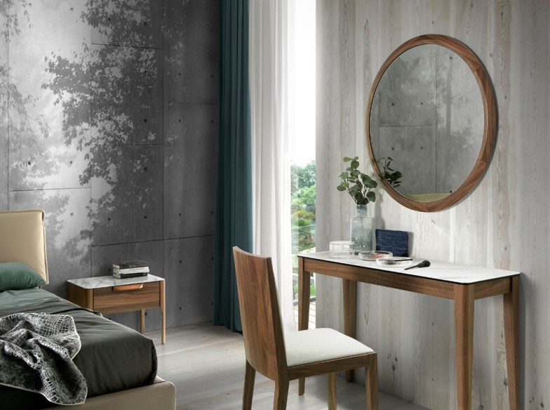 Espejo pared redondo nogal