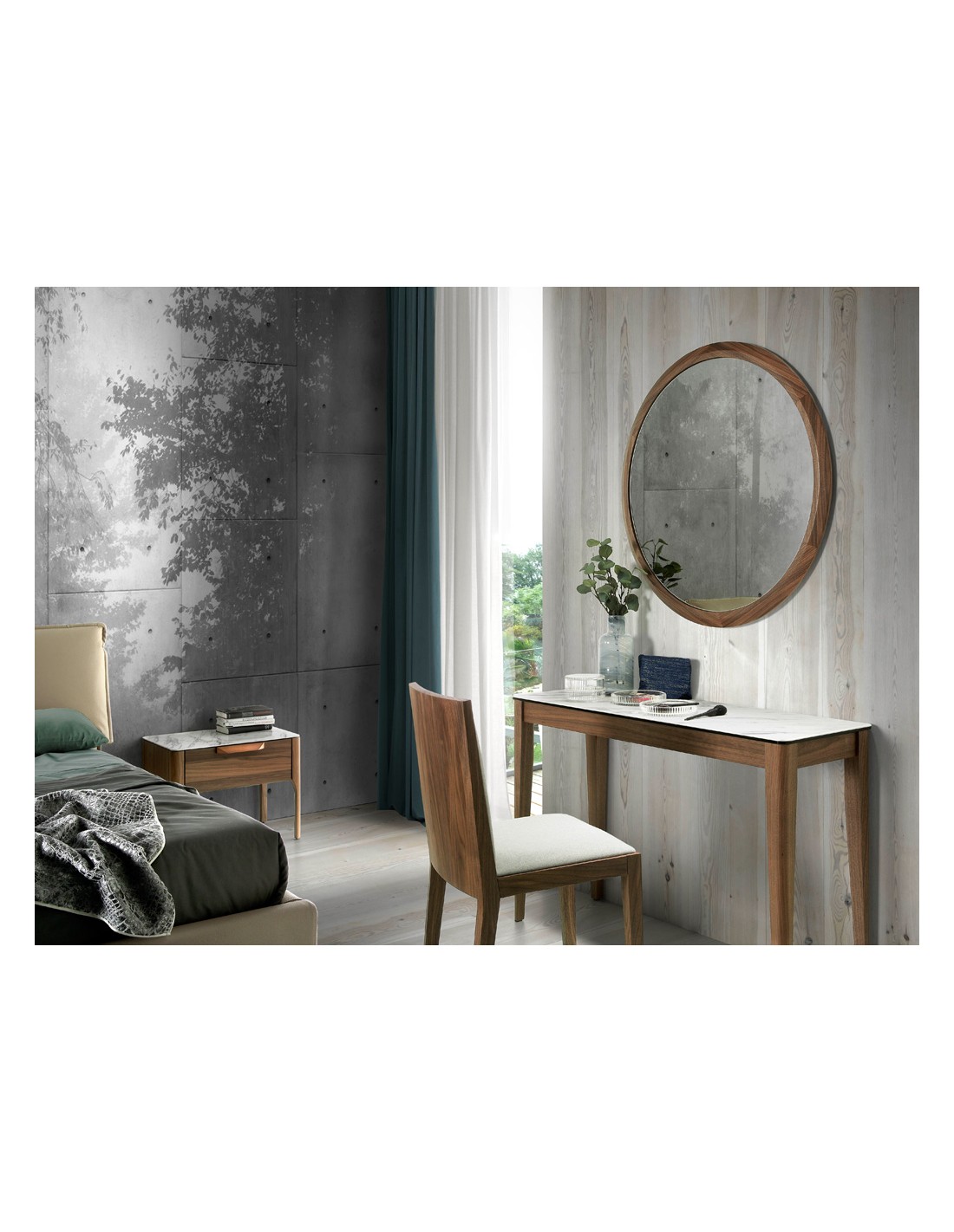 Espejo pared redondo nogal