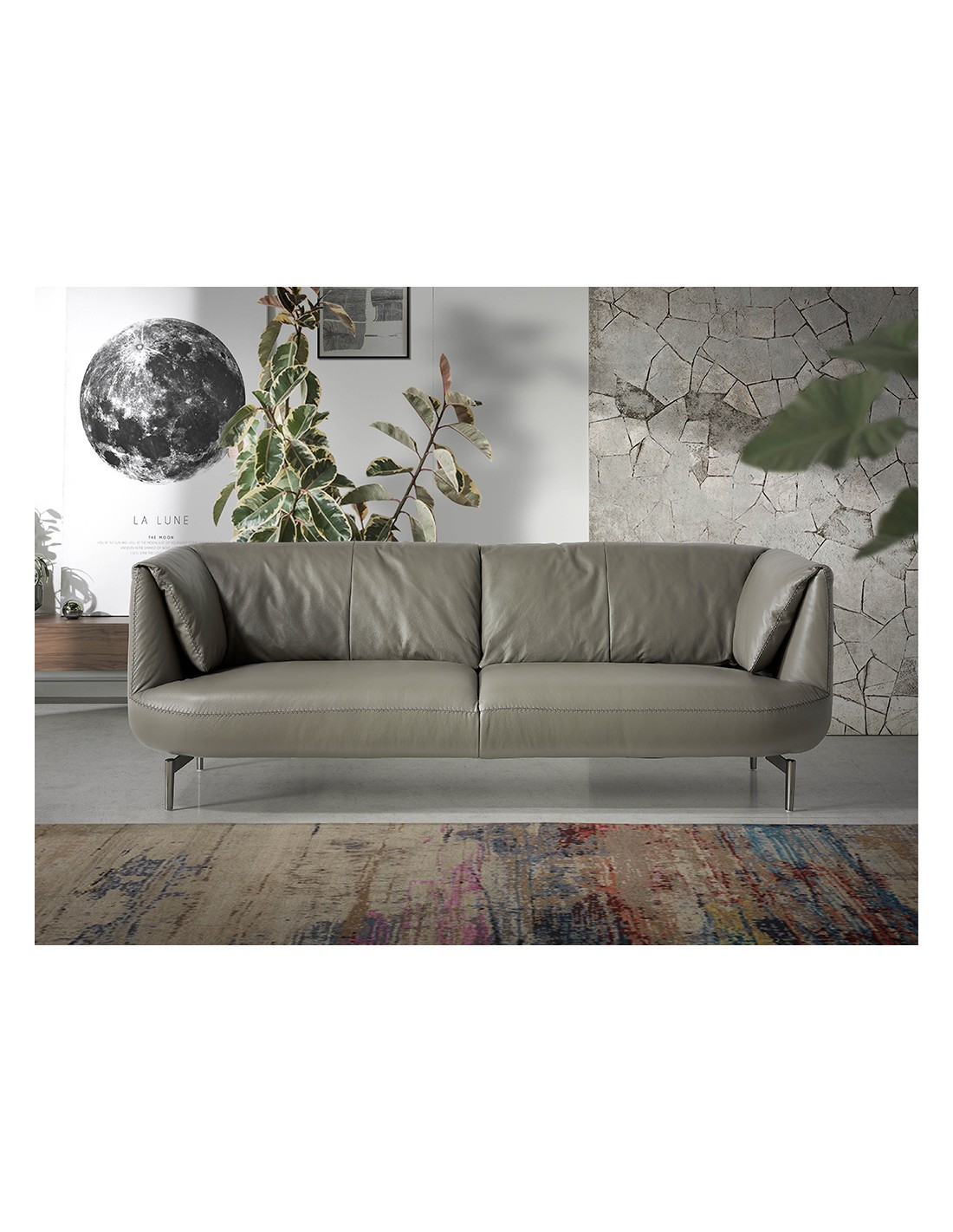 Sofá 3 plazas piel gris oscuro