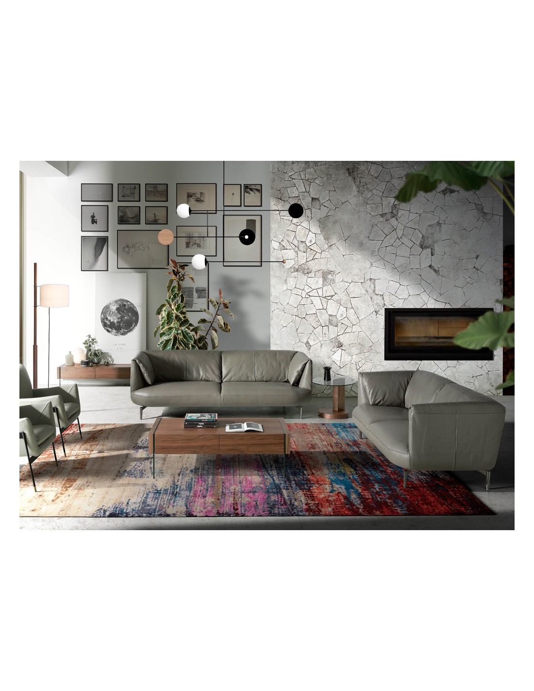 Mesa centro rectangular nogal y cristal templado