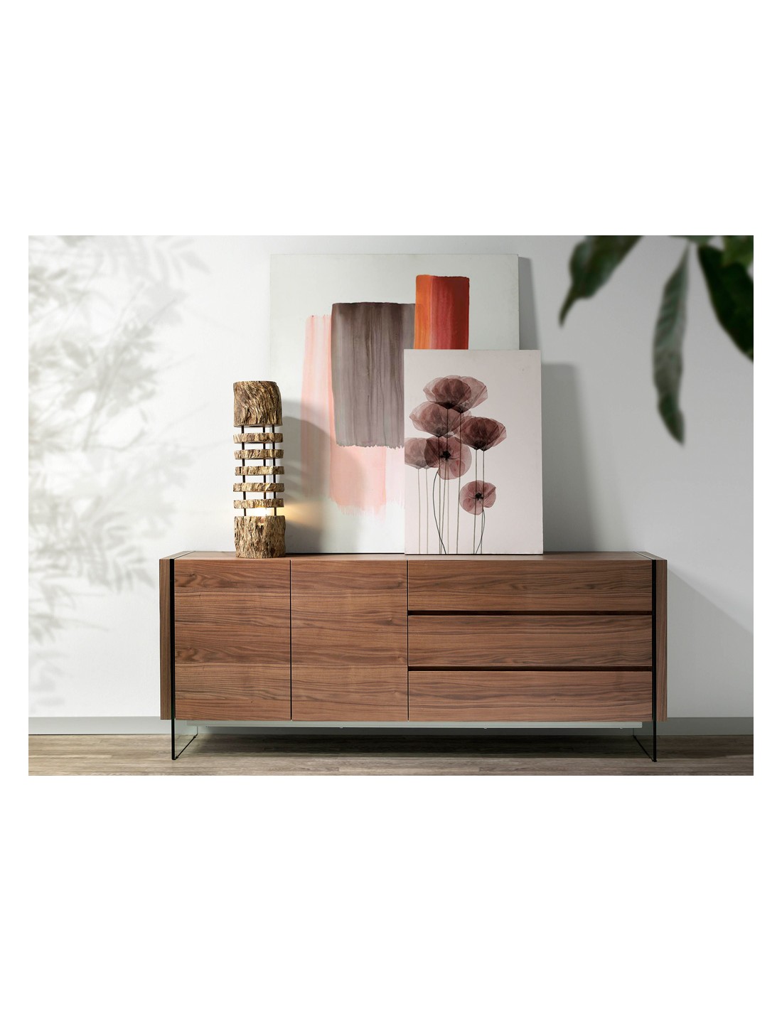 Aparador nogal y cristal templado