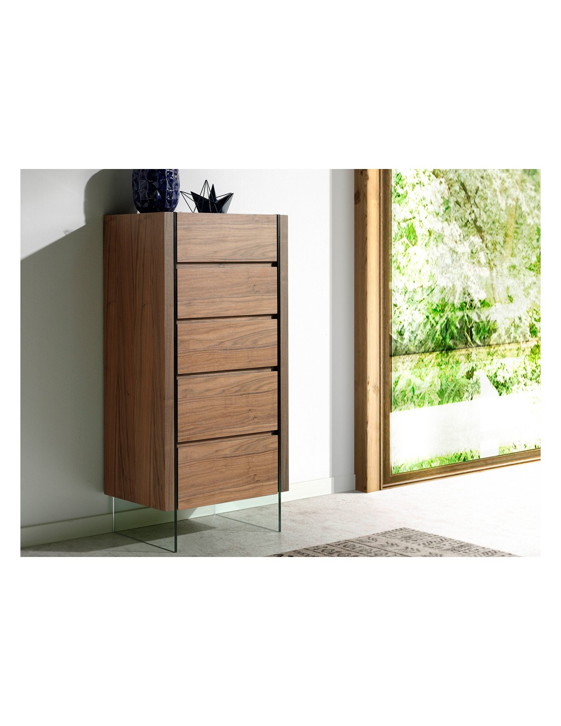 Chifonier nogal y cristal templado