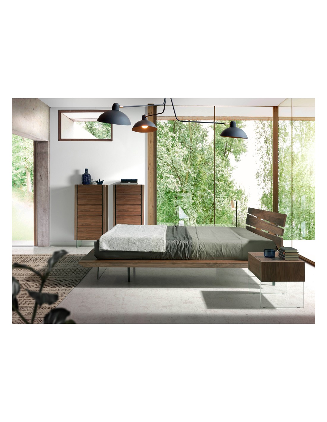 Chifonier nogal y cristal templado