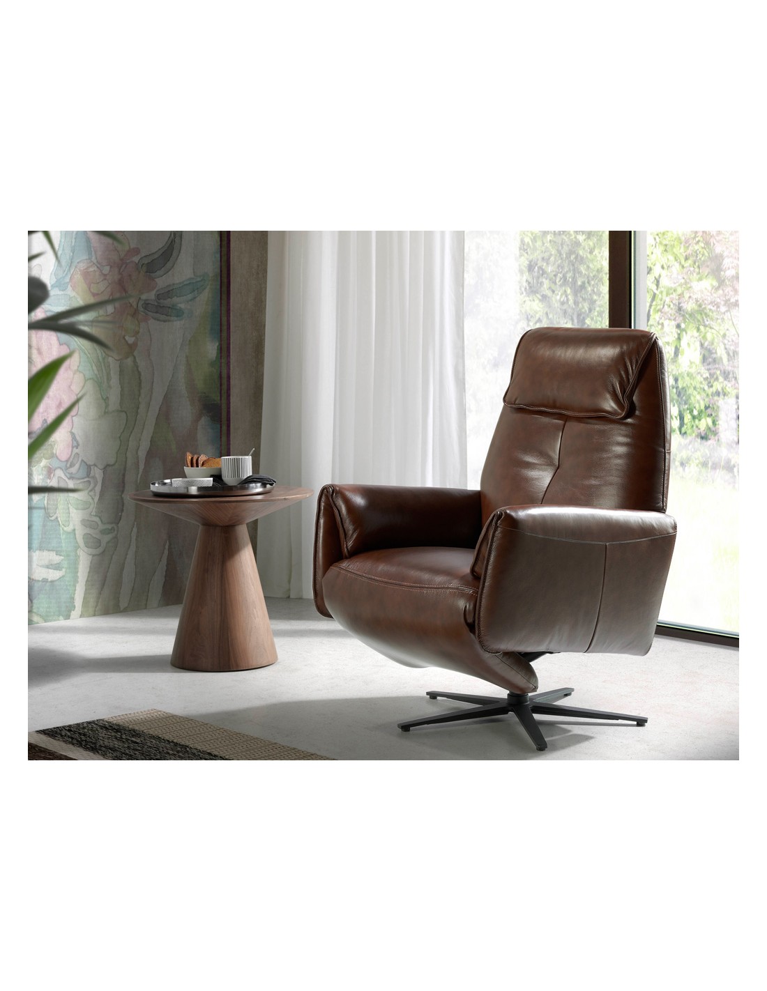 Sillón relax giratorio piel marrón chocolate