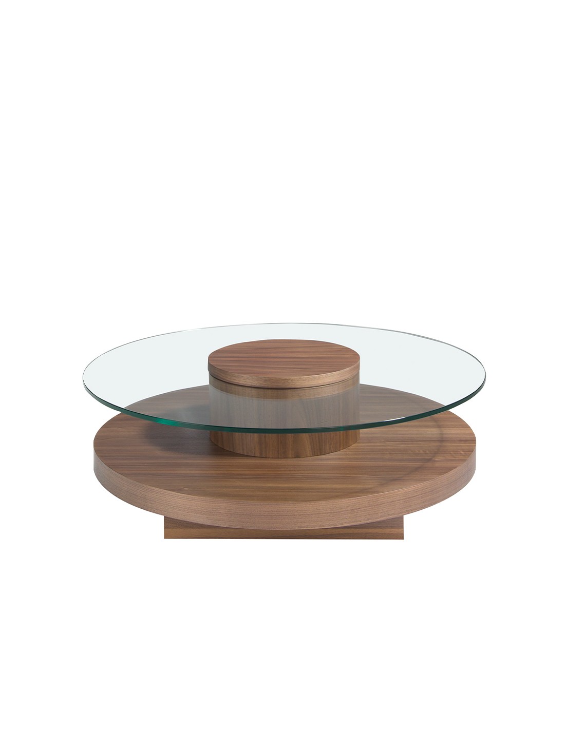 Mesa centro redonda cristal templado y nogal