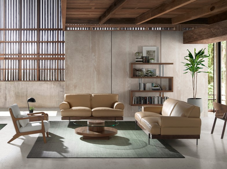 Mesa centro redonda cristal templado y nogal