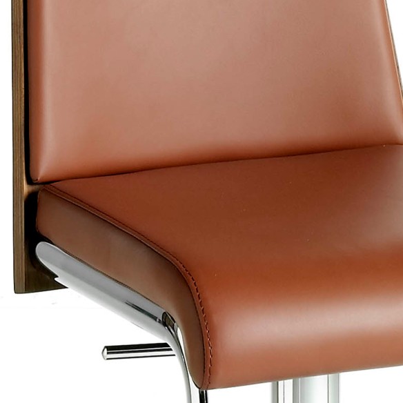 Taburete giratorio polipiel marrón y nogal