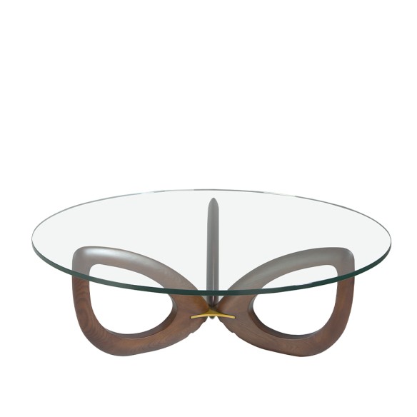 Mesa centro redonda cristal templado y nogal