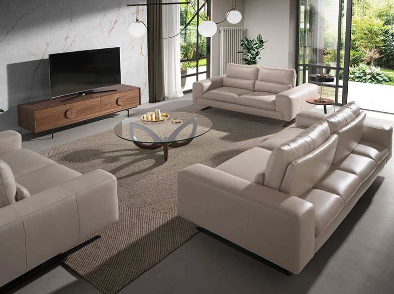 Mesa centro redonda cristal templado y nogal