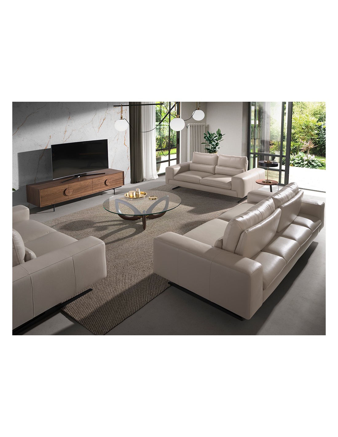 Mesa centro redonda cristal templado y nogal