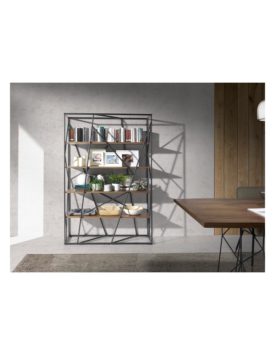 Estantería nogal y acero negro