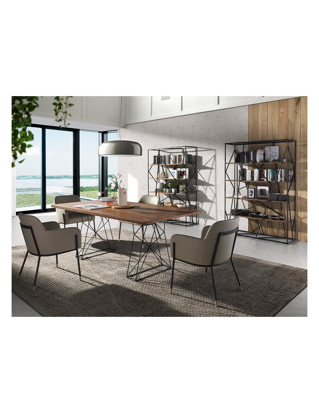 Estantería nogal y acero negro