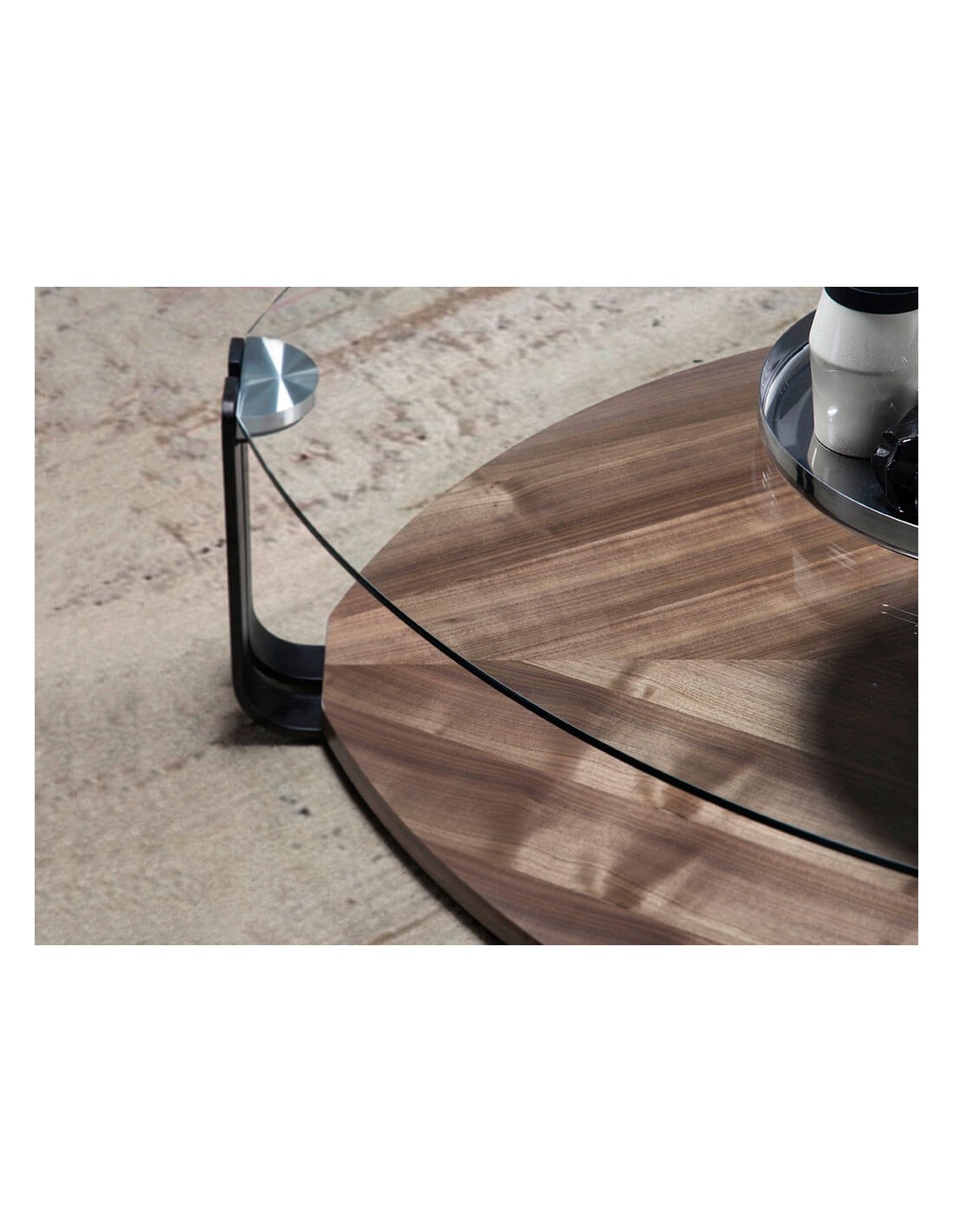 Mesa centro triangular cristal templado, acero...