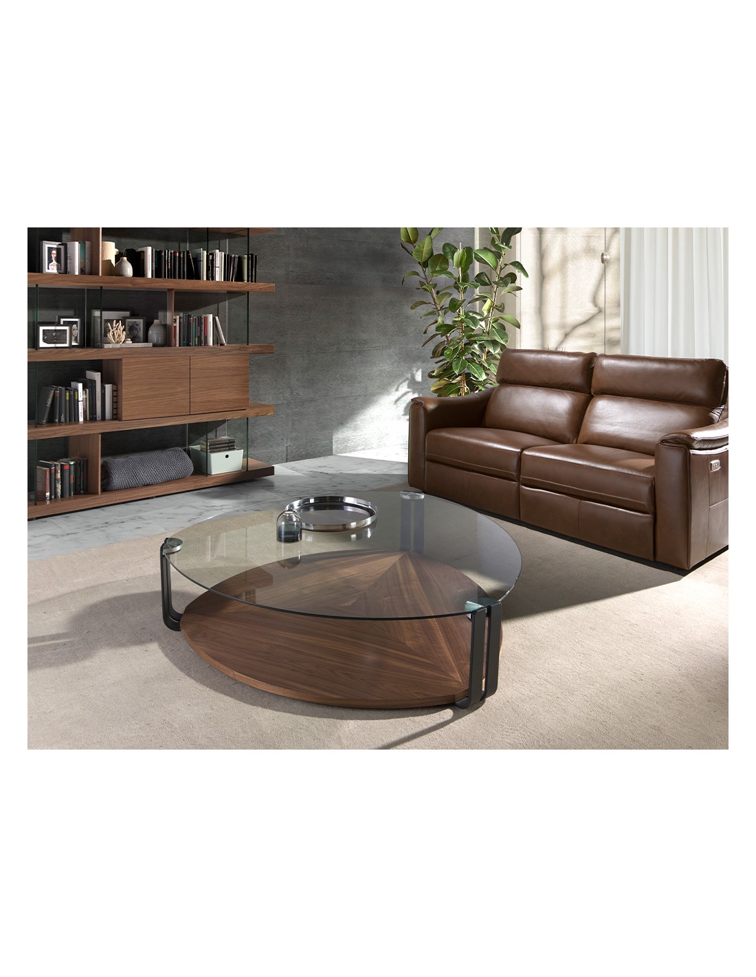 Mesa centro triangular cristal templado, acero...