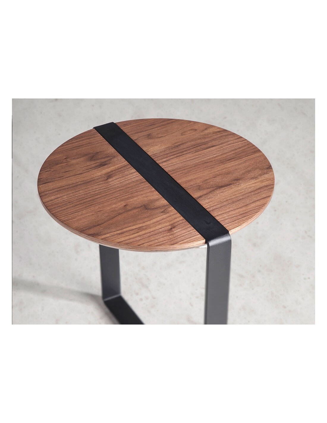 Mesa rincón redonda nogal y acero negro