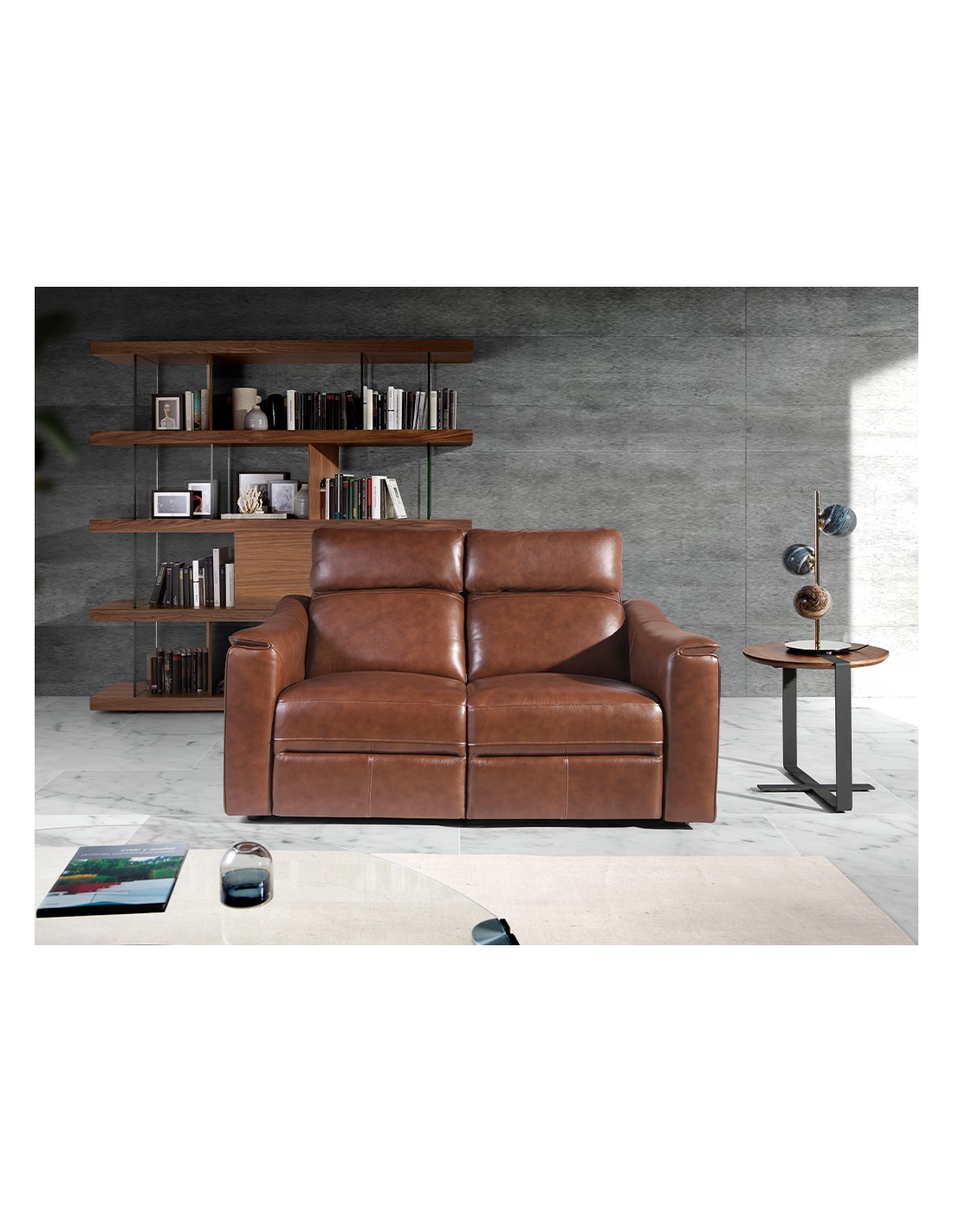 Mesa rincón redonda nogal y acero negro