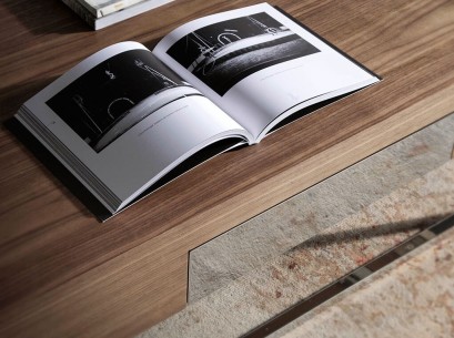 Mesa centro rectangular nogal y acero cromado 2