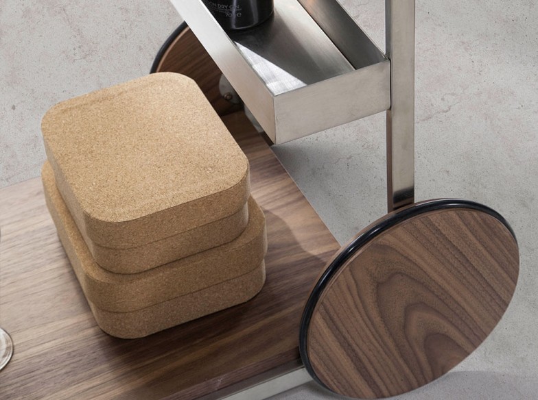 Carrito minibar acero y nogal