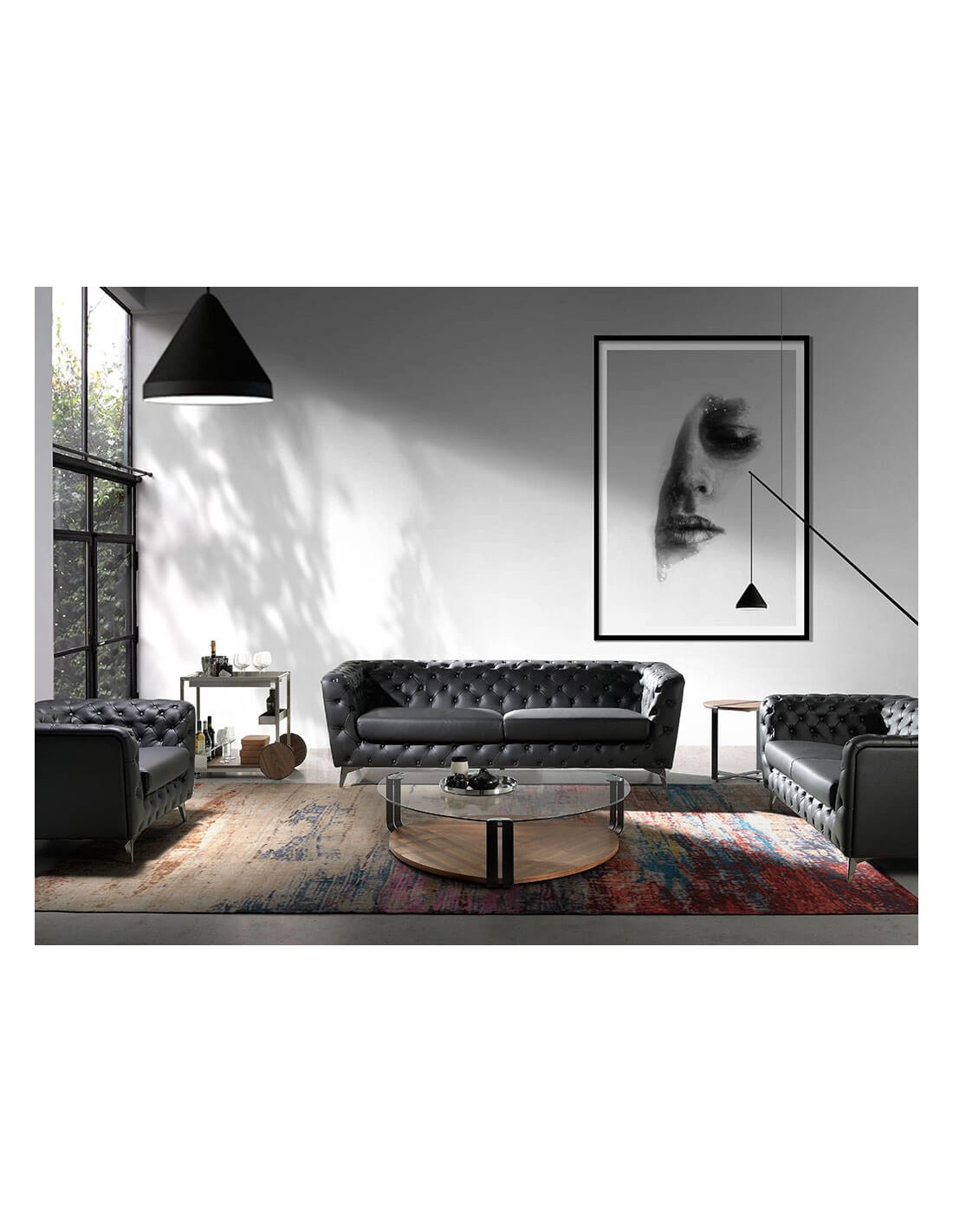 Carrito minibar acero y nogal