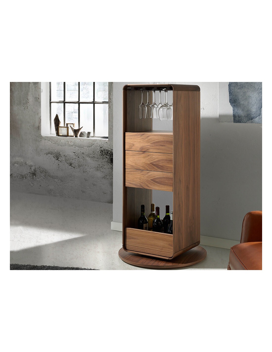 Mueble bar giratorio nogal
