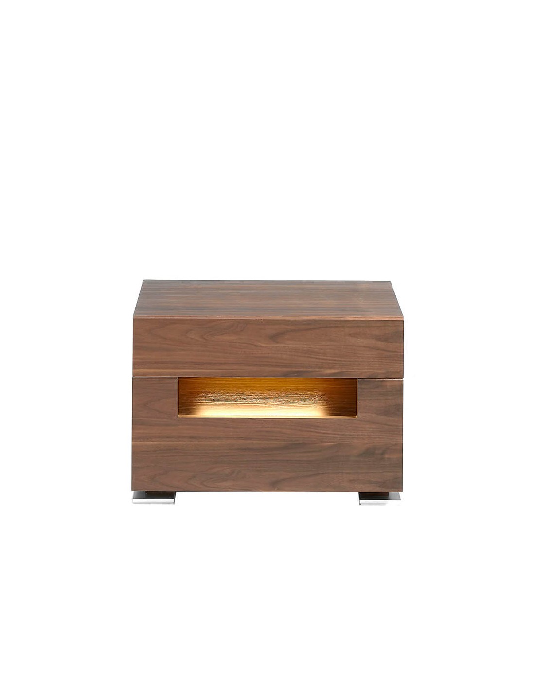 Mesita de noche nogal y acero pulido con...