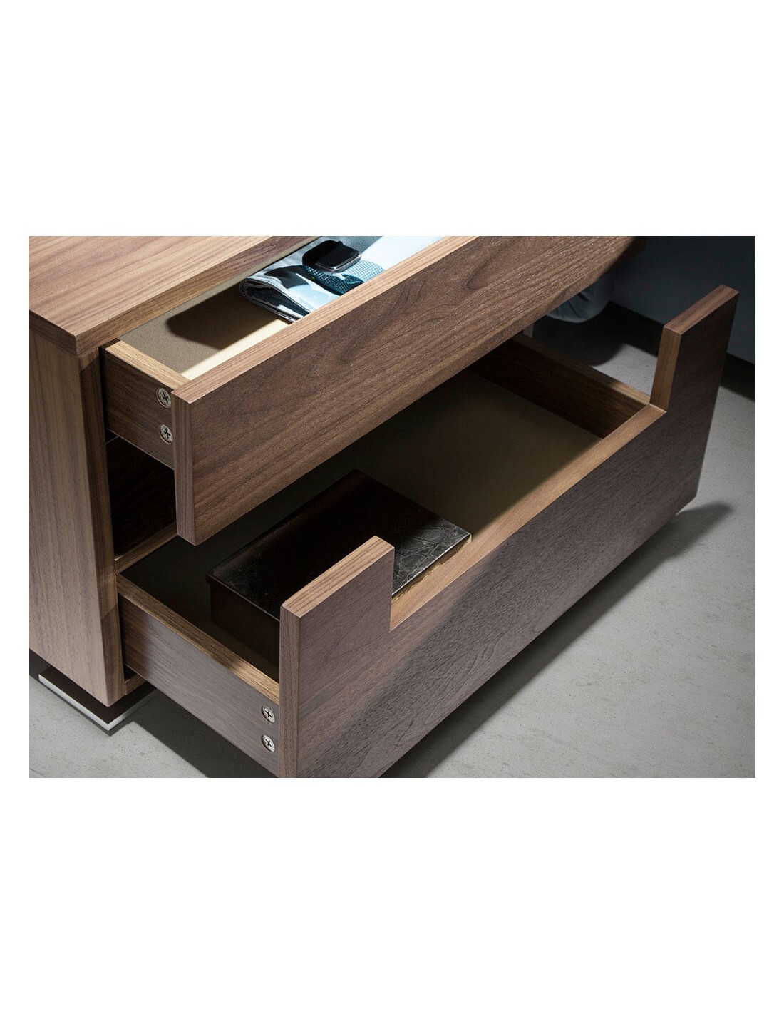 Mesita de noche nogal y acero pulido con...