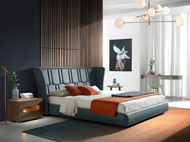 Mesita de noche nogal y acero pulido con iluminación interior