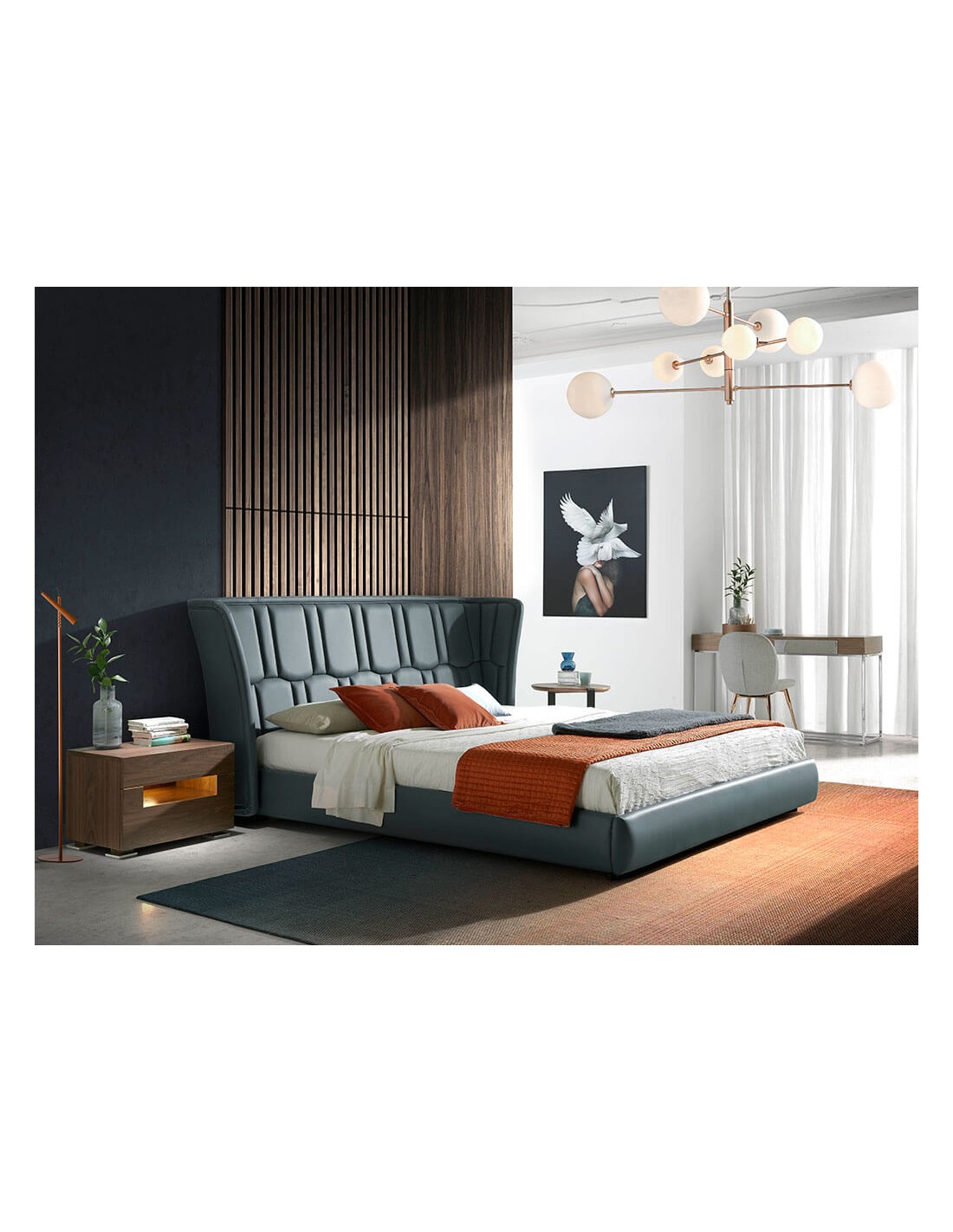 Mesita de noche nogal y acero pulido con...