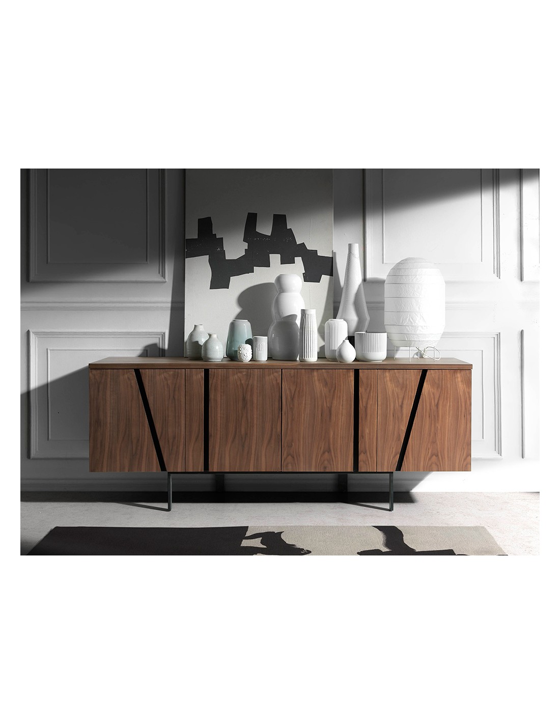 Aparador nogal y acero negro