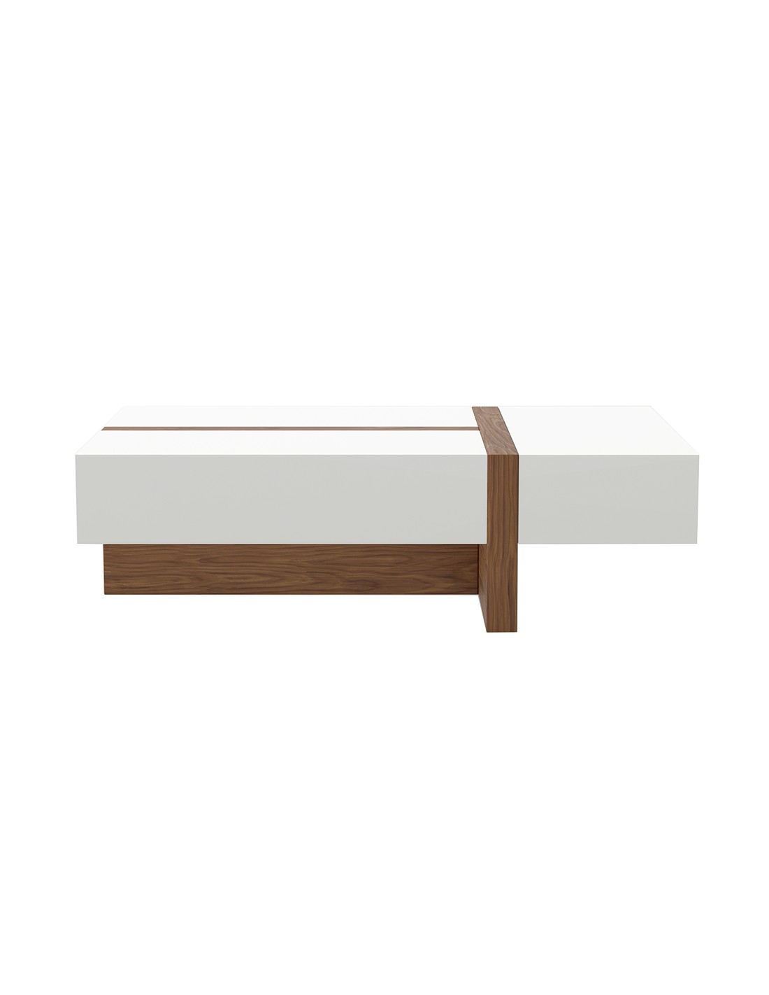 Mesa centro rectangular madera blanco y nogal