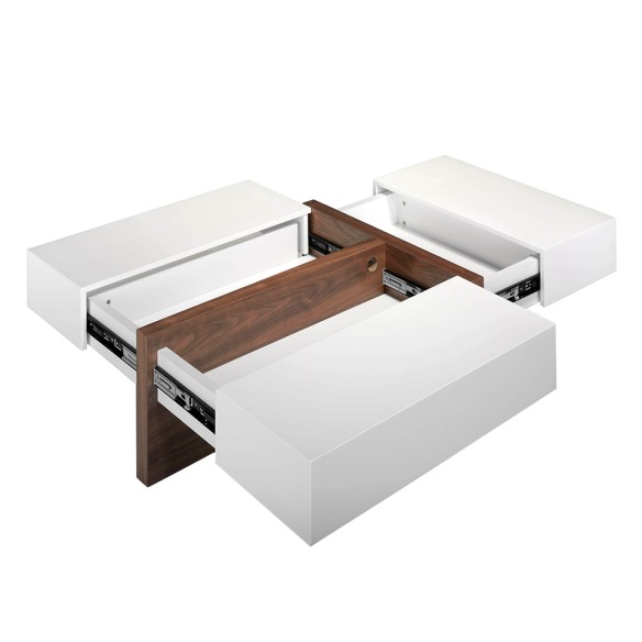 Mesa centro rectangular madera blanco y nogal