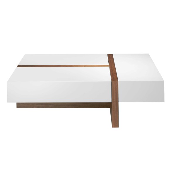 Mesa centro rectangular madera blanco y nogal