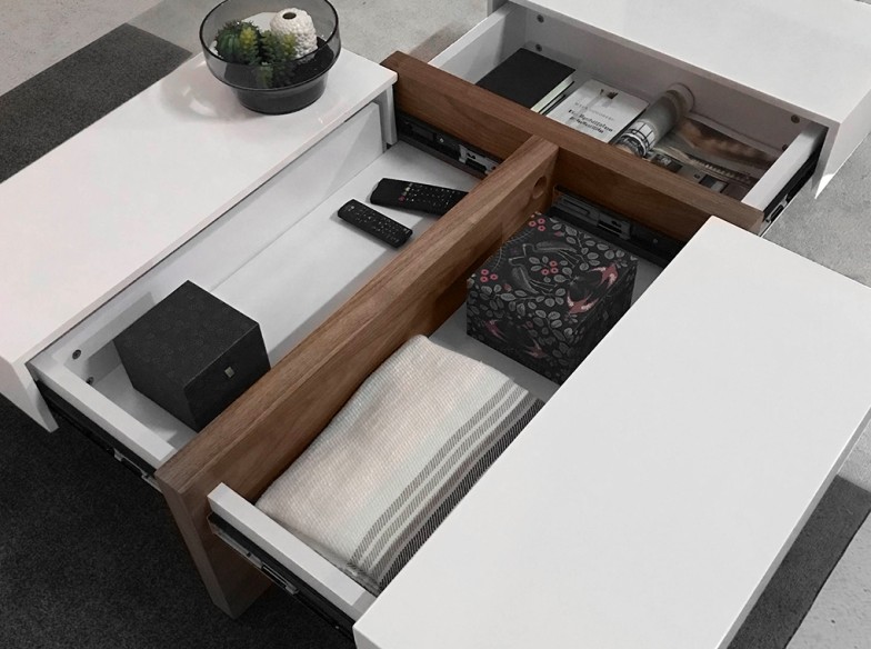 Mesa centro rectangular madera blanco y nogal