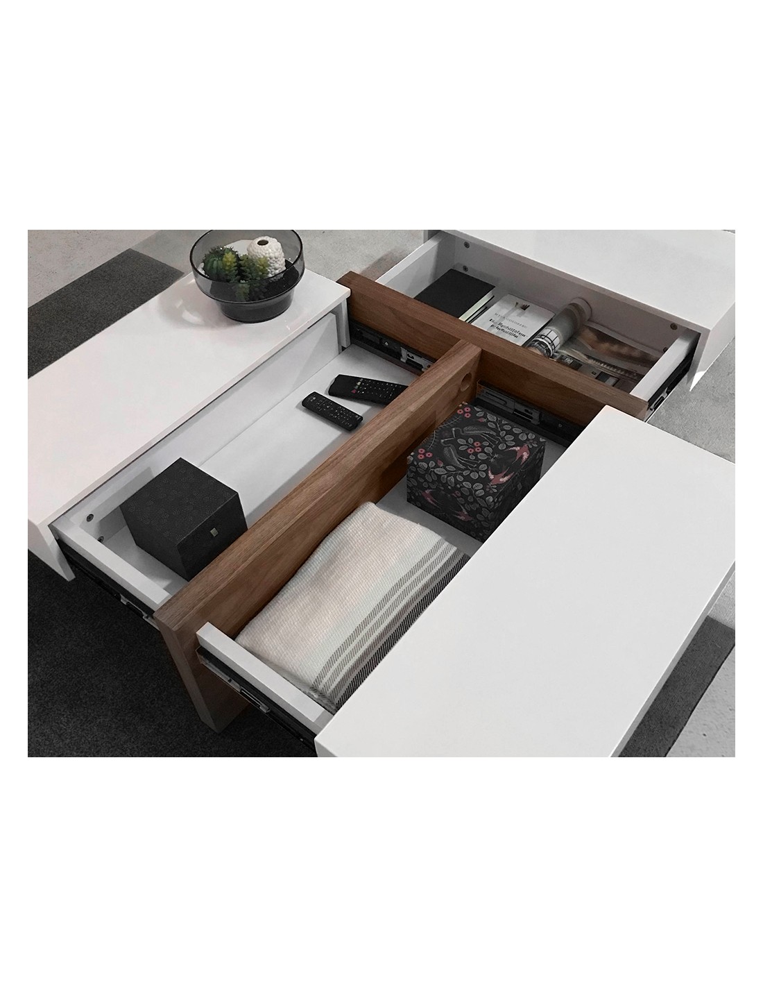 Mesa centro rectangular madera blanco y nogal