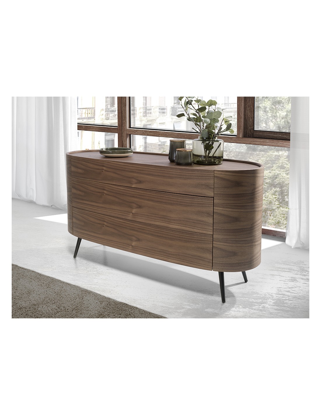 Cómoda nogal y acero negro