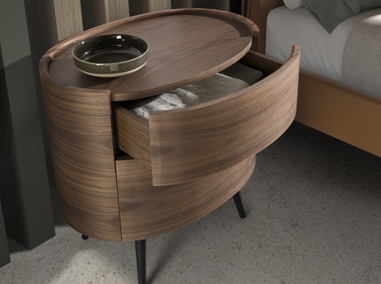 Mesita de noche nogal y acero negro