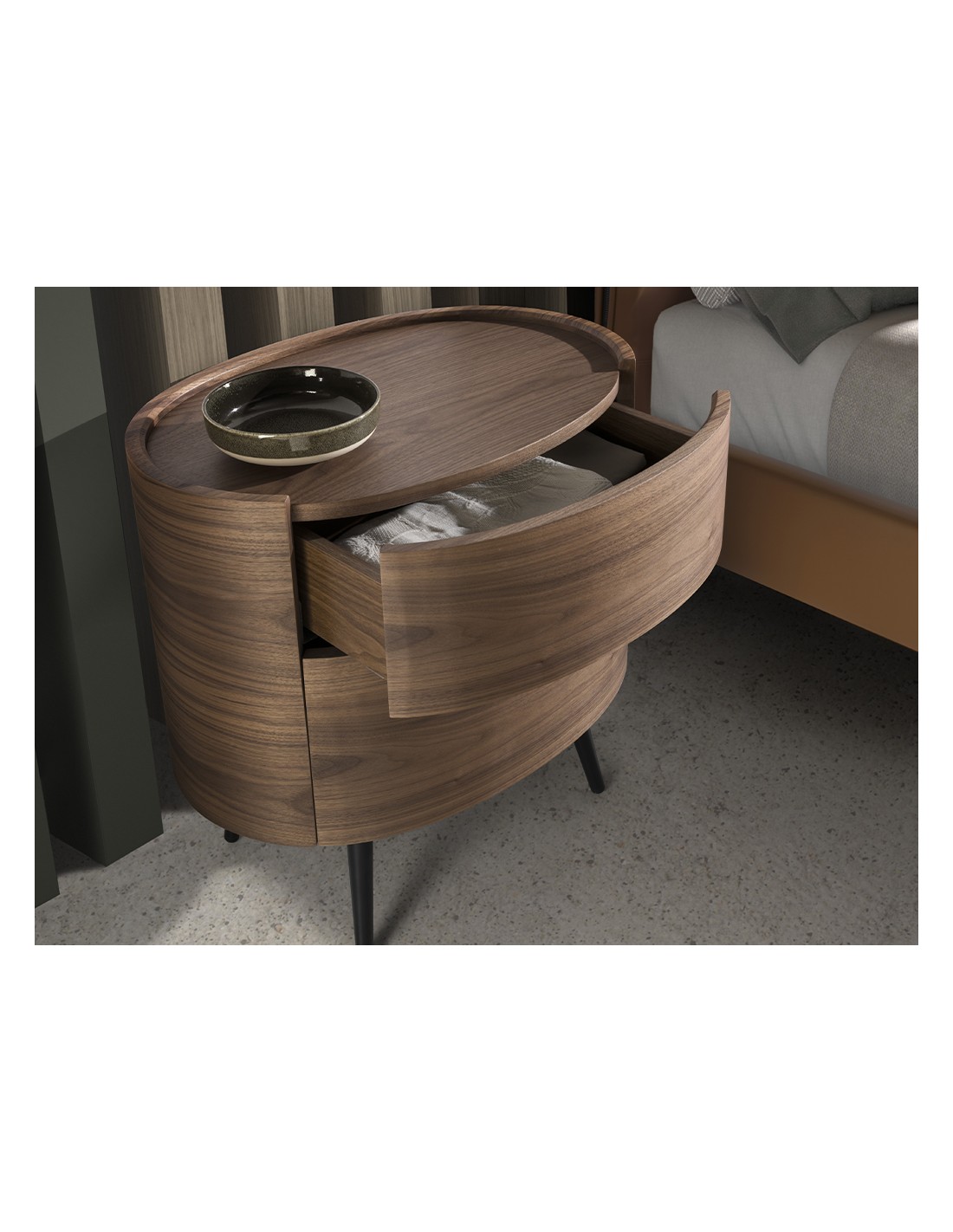 Mesita de noche nogal y acero negro