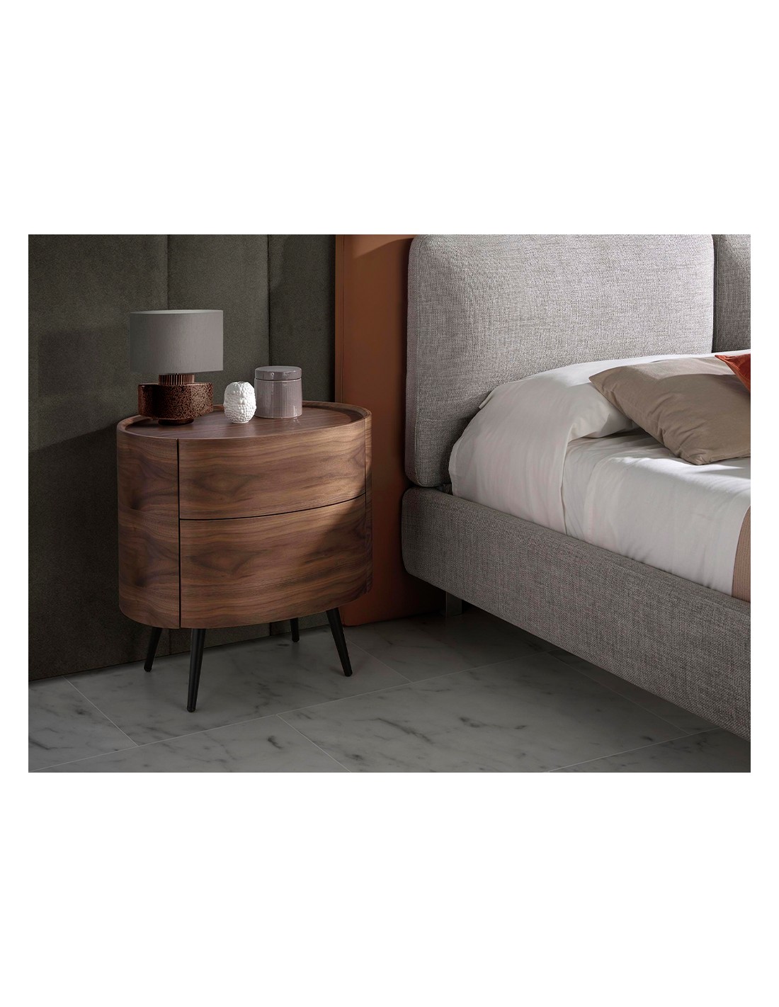 Mesita de noche nogal y acero negro