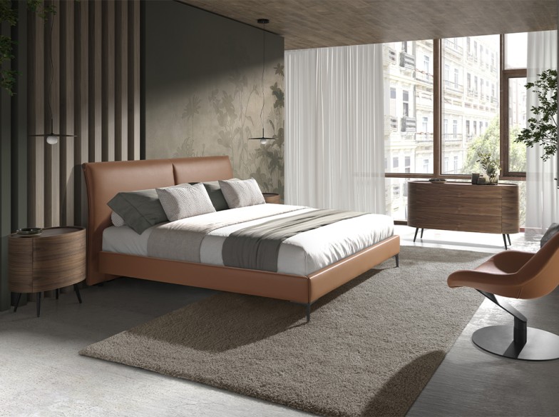 Mesita de noche nogal y acero negro