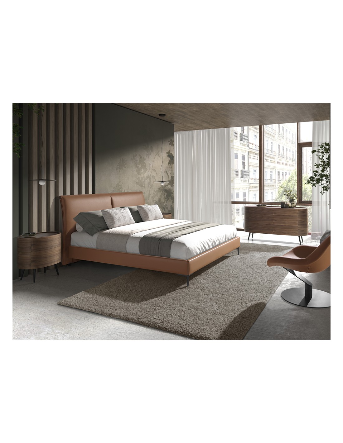 Mesita de noche nogal y acero negro