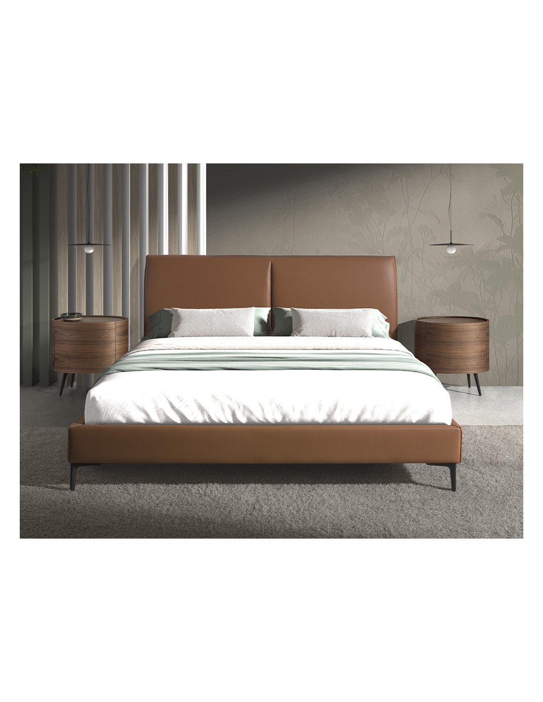 Mesita de noche nogal y acero negro