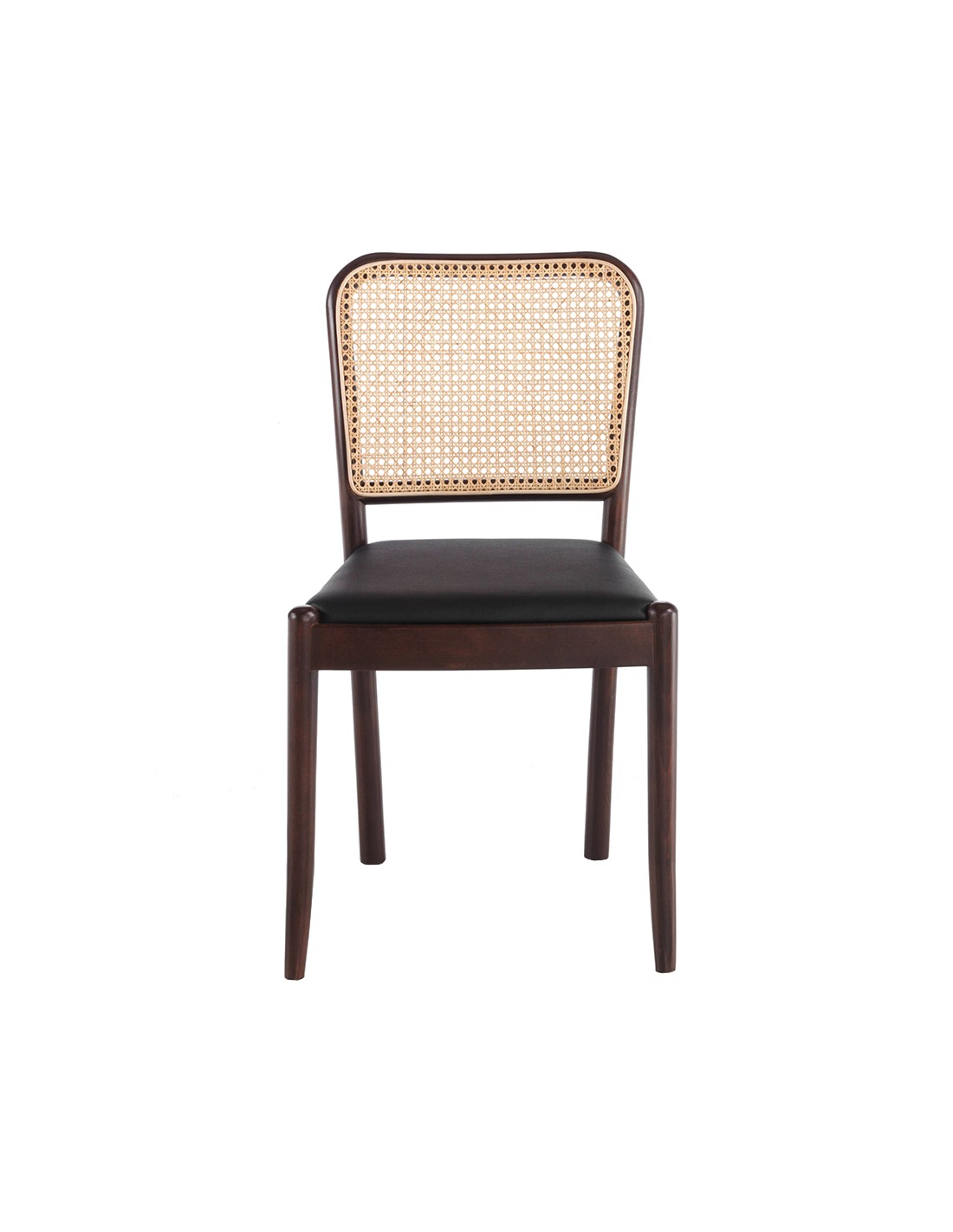 Silla rattan y polipiel negro