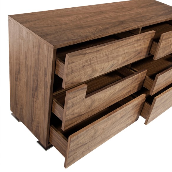 Aparador nogal y acero pulido con iluminación interior